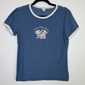 Ardene cute animal print Women's Blue Graphic ringer Tee size large